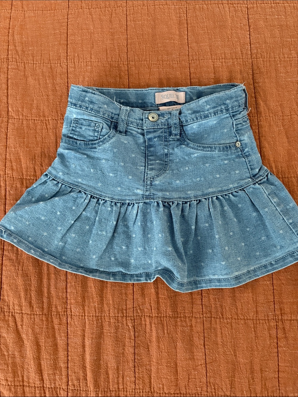 Squeeze Blue Denim Polka Dot Ruffle Skirt